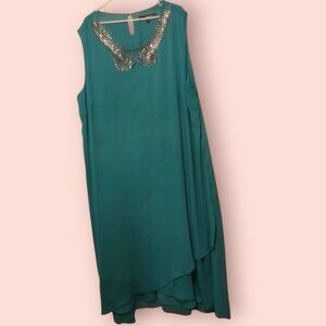 Denim 24/7 Teal Asymmetrical Dress with Silver Embellishments